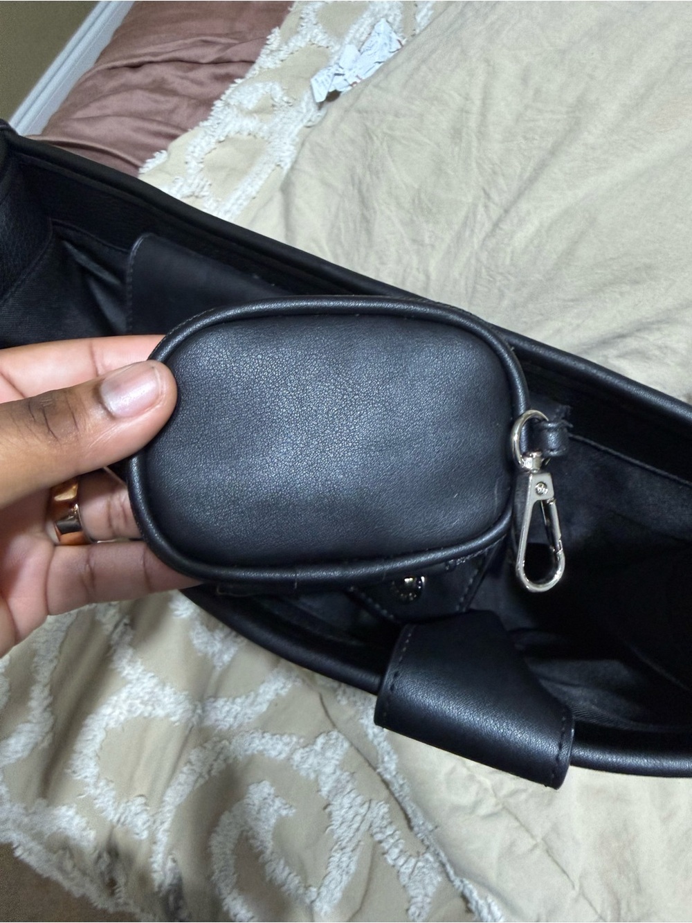 Steve Madden Black Pebbled Tote with Embossed Straps - Picture 3 of 4